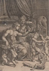 Agostino Veneziano Art Drucke: Venus and Vulcan Surrounded by Cupids, dated 1530. Creator: Agostino Veneziano