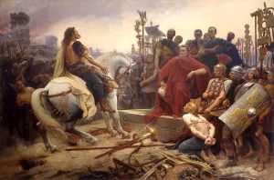 Vercingetorix wirft seine Schilde auf den Boden vor dem Fuß von Gaius Iulius Caesar im Jahr 1899