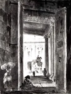 Blick auf das Capitols und die Statuens von Markus Aurel, 1762. Ersteller: Hubert Robert
