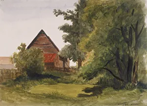 Rural England Images Drucke: View of Hampstead with a barn on the left, Hampstead, Camden, London, 1842. Artist