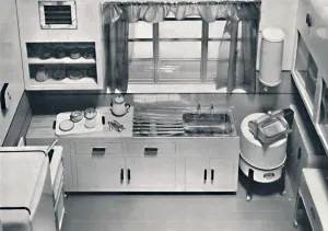 Blick in die Küche, entworfen von H.M.V.Hauswirtschaftsgeräte GmbH 1938