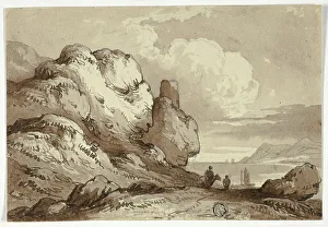 Heritage Art Prints UK Drucke: View of Lake with Cliffs in Foreground, n.d. Creator: James Robertson