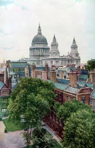 Blick vom alten Southwark Richtung der Kathedrale von St Paul in London um 1930er Jahre. Künstler: W.S.Campbell