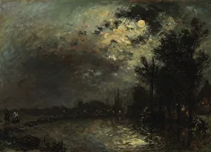 Museum Boijmans Van Beuningen Collection Drucke: View on Overschie in Moonlight, 1872. Artist: Jongkind, Johan Barthold (1819-1891)