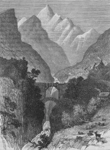 Monochrome Engraving Drucke: View in the Pyrenees, c1880