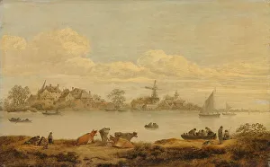 Historic Netherlands Landscape Drucke: View of a River, c.1635. Creator: Anon
