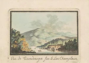 Hand Coloured Etching Art Drucke: View of Ticonderoga from Lake Champlain, 1794-1796. Creator