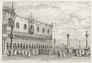 Venetian Landscape Paintings Drucke: Views: The Stone of Proclamation at Venice, 1735-1746. Creator: Antonio Canaletto (Italian