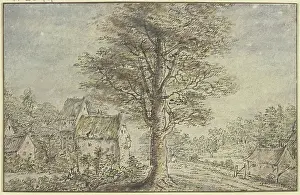 Drucke von Dorfansicht, in der Mitte ein Baum U Drucke: Dorfansicht, in der Mitte ein Baum. Künstler: Lucas van Uden