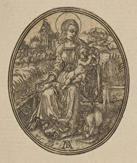 German Renaissance Masterpiece Drucke: Virgin and Child with the Monkey (reverse copy). n. d. Creator: Unknown