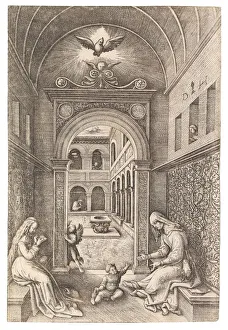 Die Jungfrau und das Kind mit Heiliger Anna um ca. 1500 von Daniel Hopfer geschaffen ist