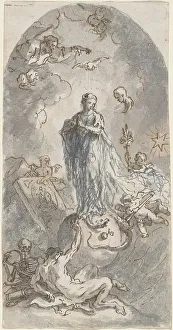 Black Chalk Drawings Drucke: The Virgin of the Immaculate Conception (recto), 1764. Creator: Martin Johann Schmidt