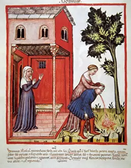Italian Illuminated Manuscripts Drucke: Vomiting, 14th century. Creator: Unknown