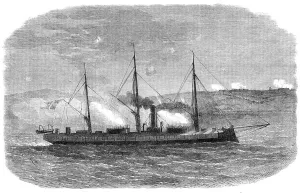 Der Krieg in Dänemark: der Rolf Krake, dänisches...Geschützboot...engagiert die Preußen vor Düppel, 1864. Ersteller: Unbekannt.