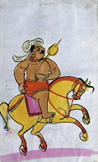 Heritage Images Of India Drucke: A warrior on horseback. Creator: Unknown