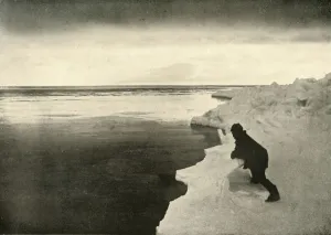Ernest Shackleton Drucke: Watching for Seals at the Ice-Edge, c1908, (1909)