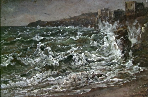 Bay Of Naples Landscape Drucke: Waves and Breakers in the Bay of Naples, 1821. Creator: Johan Christian Dahl