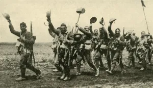 British Army Drucke: On their Way to Battle, First World War, c1916, (c1920). Creator: Unknown