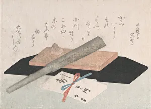 Ein Schieferstein mit Rasierklinge und eine Postenveloppe für ein Geschenk, 1811. Ersteller unbekannt