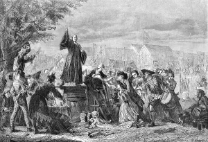 Religiöse Bilder Drucke: Whitefield Predigt in Moorfields A