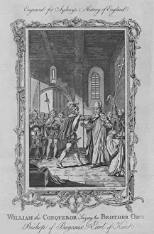 Monochrome Illustration Drucke: William the Conqueror seizing his Brother Odo, Bishop of Bayeaux & Earl of Kent, 1773