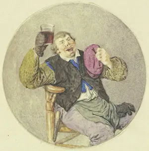 Drucke von Ein Mann genießt seinen Wein in einem gemütlichen Ambiente, 1689 Cornelis Dusart Drucke: Ein Weintrinker aus dem Jahr 1689