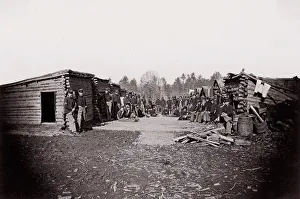 Wintersitz (Soldatenlager mit Reihen von Cabinen), Schilderung aus dem Album des Brigadengenerals Patrick Brady Seite 128 zwischen 1861 und 1865
