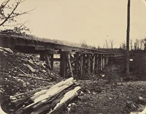 Albumen Silver Print Art Drucke: Winter Scene with Trestle Bridge Along the Atlantic & Great Western Railway, 1862-64