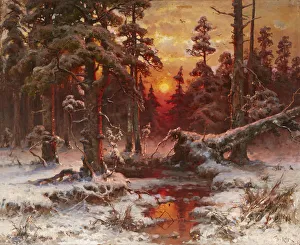 Realism Fine Art Images Drucke: Winter sunset in a Pine Forest, 1898