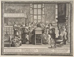 Abraham Bosse Etching Drucke: Wives at Table During the Absence of Their Husbands, ca. 1635-36. Creator: Abraham Bosse