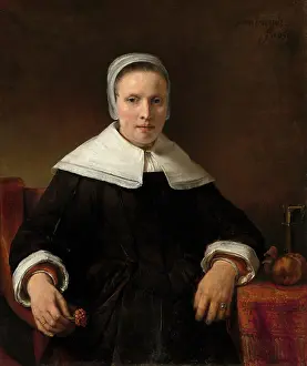 Drucke von Eine Frau, die ein Rosa hält, 1656 Rembrandt Drucke: Eine Frau, die ein rosa hält, 1656. Künstler: Rembrandt Harmensz van Rijn