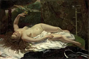Drucke von Frau mit einem Papagei, 1866 Gustave Courbet Drucke: Frau mit einem Papagei, 1866. Schöpfer: Gustave Courbet