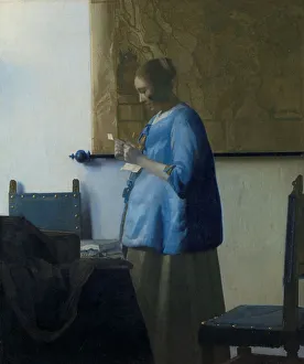 Drucke von Frau liest einen Brief im Jahr 1663. Andere Titel: Frau in Blau liest einen Brief Johannes Vermeer Drucke: Frau liest einen Brief, um 1663 von Jan Vermeer