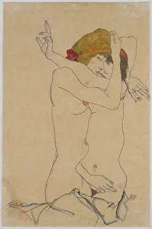 Drucke von Zwei Frauen umarmen sich, 1913. Im Bestand des Metropolitanschen Museums für Kunst und Design zu finden in New York Egon Schiele Drucke: Zwei Frauen umarmen sich, 1913. Ersteller: Schiele, Egon (1890-1918)