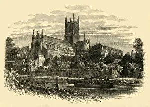 Black And White Images UK Drucke: Worcester Cathedral, from the River, 1898. Creator: Unknown