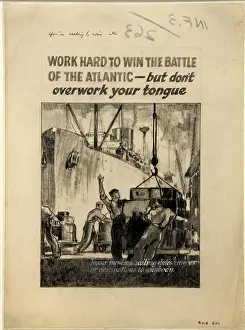 World War II Propaganda Art Drucke: Work hard to win the battle of the Atlantic - but don't