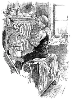 Arbeit an einem alten Handwebstuhl-Strickrahmen, Leicester, 1890. Künstler: Unbekannt.