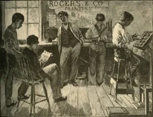 Im Büro der Druckerei, 1881. Künstler: Unbekannt.
