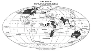 British Empire Map Drucke: The World with the British Possessions Indicated in Solid Black and the Islands Underlined