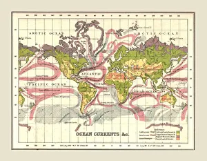 Vintage Geography Prints Drucke: World Map showing Ocean Currents, 1902. Creator: Unknown
