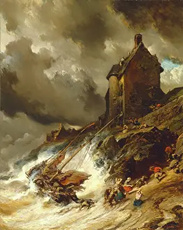 French Landscape Artist Drucke: The Wreck, 1854. Creator: Eugene Isabey