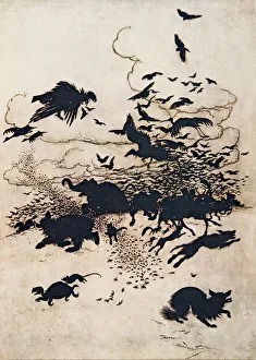 Brothers Grimm Stories Drucke: The Wren and the Bear, 1909