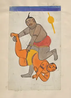 Watercolour Pencil Drawing Drucke: Wrestlers. Creator: Unknown