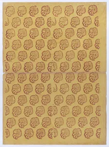 Colorful Abstract Patterns Drucke: Yellow sheet with overall red abstract pattern, 19th century. Creator: Anon