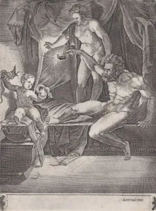Der junge Herkules im Wagen, datiert 1533. Künstler: Agostino Veneziano
