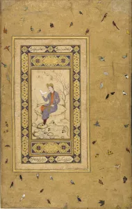 Paris Museum Drucke: Young man reading in a landscape, c. 1608-1610. Creator: Indian Art