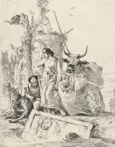 Junge Hirtenfrau und alter Mann mit Affe aus dem Scherzi um Ca. 1743-50