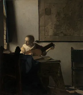 Drucke von Junge Frau mit Laute um 1662/63 Johannes Vermeer Drucke: Junge Frau mit Laute um 1662/63 Künstler: Jan Vermeer
