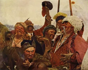 Realismus Drucke: Ein Detail des Zaporozhets, der einem türkischen Sultan einen Brief schreibt