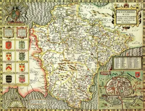 Der historische Atlas von Devon, gezeichnet von John Speed im Jahr 1610